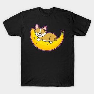 Cute Corgi Laying On Banana T-Shirt